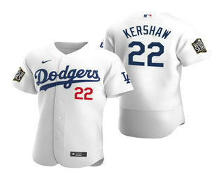 Men Los Angeles Dodgers 22 Clayton Kershaw White 2020 World Series Authentic Flex Nike Jersey